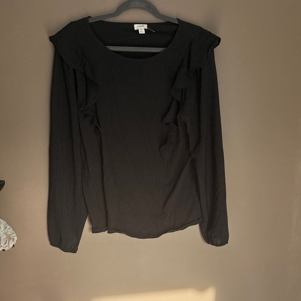 J. Crew Black Ruffle Blouse